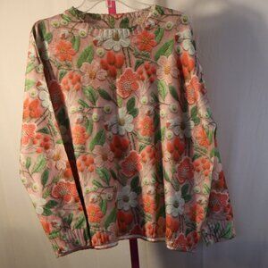 Beautiful Spring Women's Sweater, Medium weight, Pink Flora - Loose fit - Medium